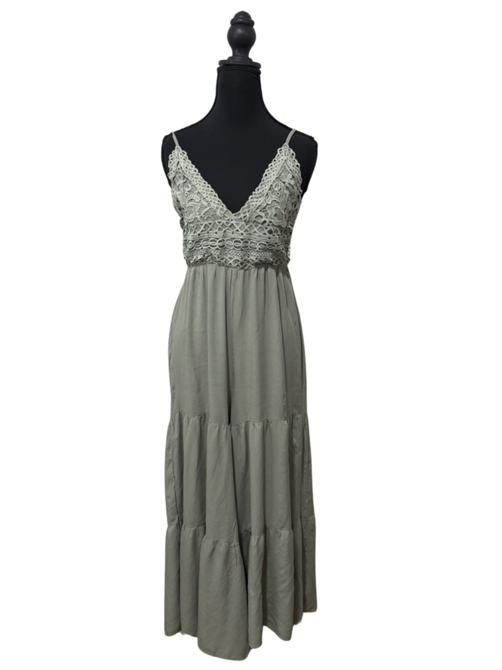 Cupshe Sage Green Lace-Trim Maxi Jumpsuit
